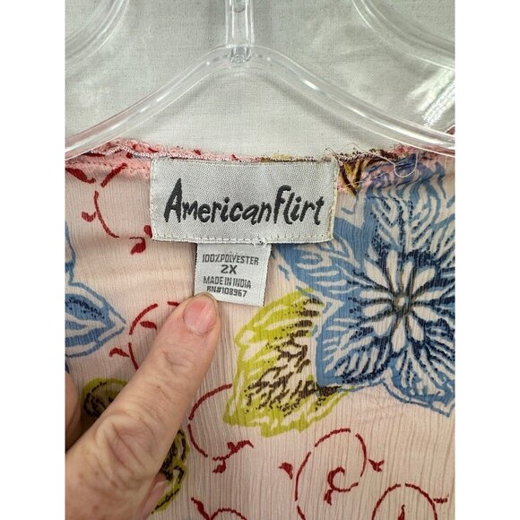 American Flirt Size 2x Top Beach Cover Up Sequins Floral Sheer Pink Blue Women's - Picture 2 of 8